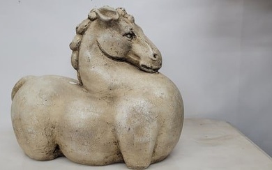 Mid Century Stone Tang Horse Large Table or Floor Statue Clay Sculpture Original Vintage Art