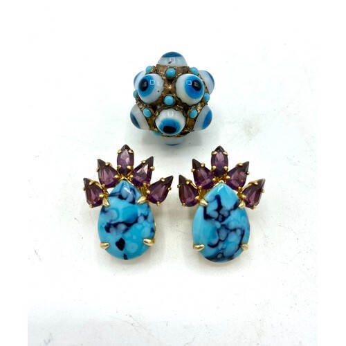 Mid century Christian Dior earrings, set with turquoise inve...