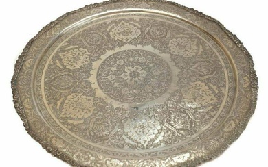 Middle Eastern Round Silver Tray, 1st Half 20th C.
