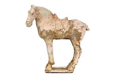 Mingqi - Terracotta - A Painted Red Pottery Figure of a Saddled Horse,Tl-test, H- 30 cm. - China - Tang Dynasty (618-907)
