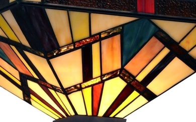 Mission Design Stained Art Glass Torchiere Lamp