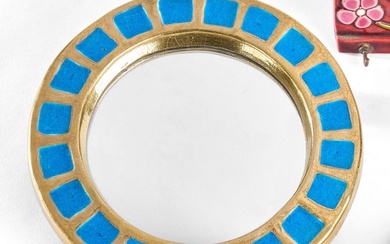 Mithé ESPELT (1923-2020) Soleil bleu MIROIR. Épreuve circulaire en céramique émaillée or à fond craquelé...