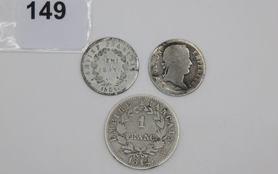Monnaies - France - Lot de 3 monnaies en argent de Napoléon Ier, 2 x...