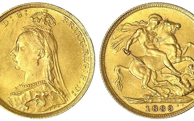 Monnaies et médailles d'or étrangères, Grande-Bretagne, Victoria, 1837-1901, Souverain 1889. 7,99 g. 917/1000. Excellent/brillant. Spink....