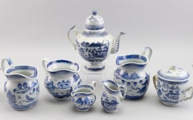 NINE PIECES OF BLUE AND WHITE CHINESE PORCELAIN 19th to Early 20th Century Heights from 3" to 9.25".