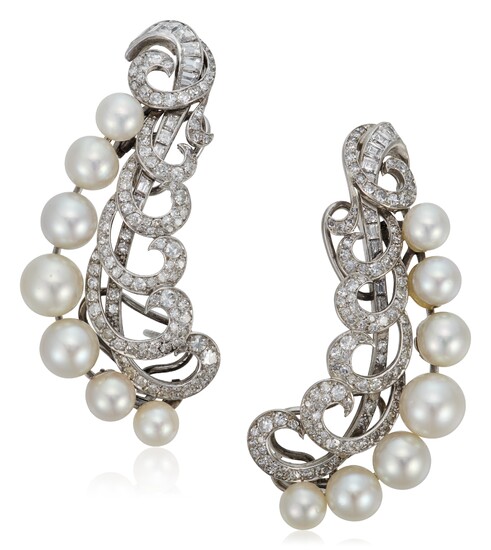 CULTURED PEARL AND DIAMOND CLIMBER EARRINGS