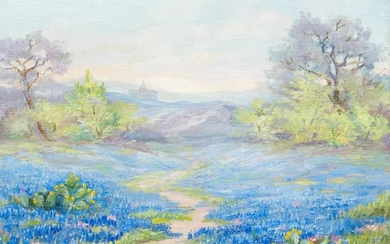Nannie Huddle (1860-1951), Bluebonnets, Austin, oil
