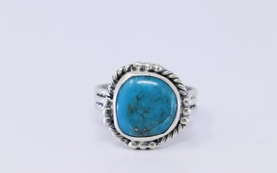 Native American Sterling Silver Turquoise Ring By LY