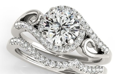Natural 1.2 CTW Diamond Engagement Ring SET 18K White Gold