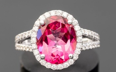 Natural Pink Topaz Diamond Ring - 14 kt. White gold - Ring - 6.50 ct Topaz - 0.66 ct DiamondsD-F/ VS