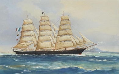 Neapolitan School, mid 19th Century- Clipper off Vesuvius; watercolour and bodycolour heightened with white on paper, 31 x 49 cm. Provenance: Private Collection, UK.