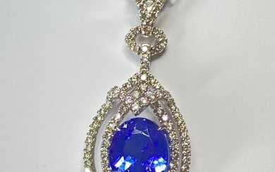 Necklace with pendant - 18 kt. White gold - 2.36 tw. Tanzanite - Diamond