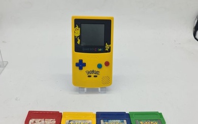 Nintendo Pokemon Gameboy Color Pikachu Edition + Pokemon Red, Blue, Yellow, Silver, Green, Trading - Set of video game console + games
