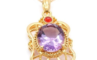 No Reserve Price - 18 kt. Yellow gold - Necklace with pendant - 3.20 ct Amethyst