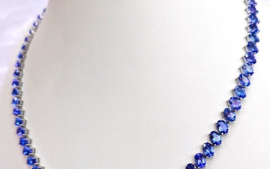 No Reserve Price - 55.55 ct Violetish Blue Tanzanite Designer Eternity Necklace - 19.22 gr - Necklace - 14 kt. White gold Tanzanite