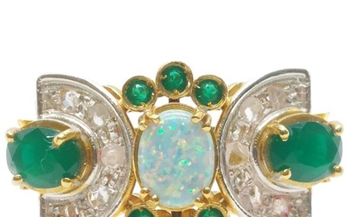 No Reserve Price - Ring - 9 kt. Silver, Yellow gold Opal - Emerald