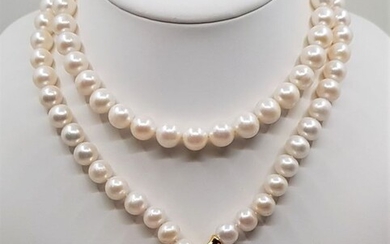No reserve price - 925 Silver - 10x11mm White Cultured Pearls - Long Necklace
