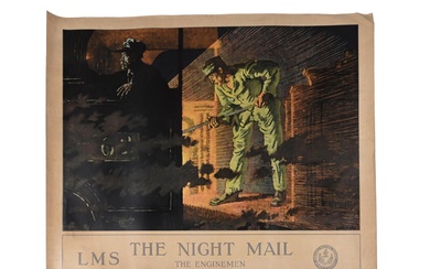 ORIGINAL RAIL TRAVEL POSTER, THE NIGHT MAIL, THE ENGINEMEN BY SIR WILLIAM ORPEN. R.A.