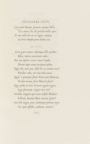 Officina Bodoni.- Ovidius Naso (Publius) Amores..., one of 120 copies, printed in Arrighi italic with initials by hand in red, Verona, Officina Bodoni, 1932.