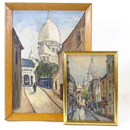 Oil on canvas, Parisian street scene, unsigned, 15" x 10", a...