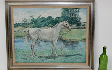 Oil on canvas painting of horse in pasture