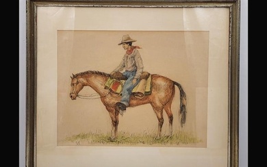 Olaf Carl Wieghorst 1899-1988 American Ink And Watercolor Painting Cowboy On A Horse