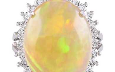 Opal Diamond Ring 14K White Gold