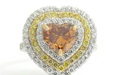 Orange Heart Halo Diamond Ring