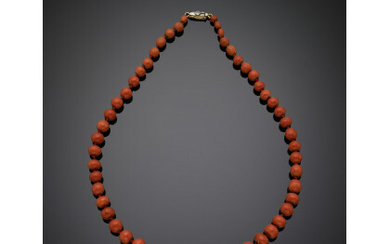 Orange coral faceted bead graduated necklace, bead diam. from mm 5.56 to mm 11.45 circa, g 46.07, length cm 50…Read more