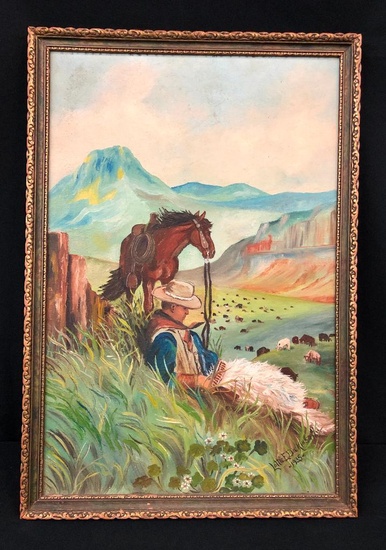 Original 1935 Cowboy Oil Painting