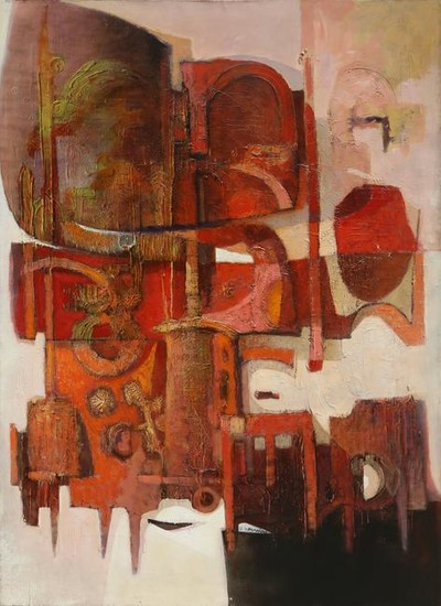 Oskar D'Amico, Red Abstract Construction, Oil Painting