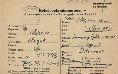 Österreich, 1947, Kriegsgefangenen Karte vom 19.01.47 Algerien nach Wien mit...