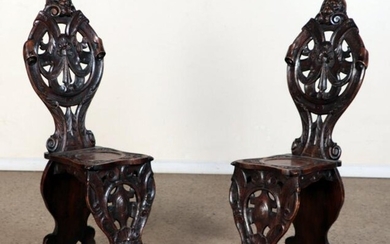 PAIR FRENCH WALNUT CARVED SIDE CHAIRS C.1890