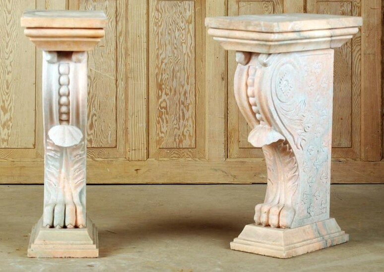 PAIR NEOCLASSICAL STYLE CARVED MARBLE PEDESTALS