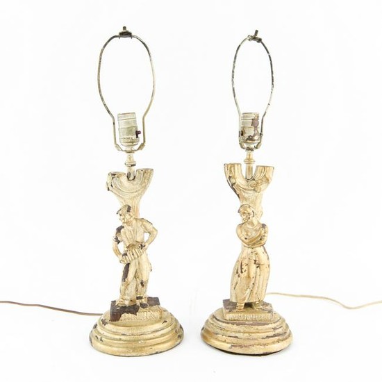 PAIR OF GERMAN HAND CARVED WOODEN LAMPS