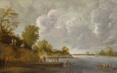 PIETER DE BLOOT(1601 Rotterdam 1658)Passage d'un ferry sur une rivière. Huile sur bois. 46,3 ×...