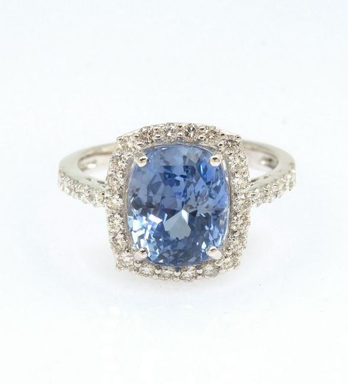 PLATINUM 4.98 CT BLUE SAPPHIRE & DIAMOND RING