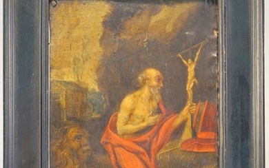 Painting, of the Holy Hironymus (1) - Oil on copper plate - 17th century