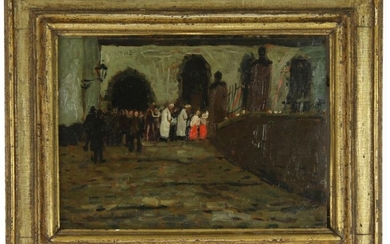 Paintings, engravings, etc. - Raoul Hynckes (1893-1973), funeral in Gulpen, oil on plywood, in Heijdenrijk frame, signed -28 x 39 cm, provenance: E.J. van Wisselingh, Rokin 78-80, Amsterdam