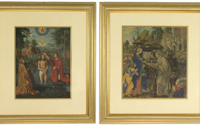 Paintings, engravings, etc. - Two framed lithographs after religious middle ages, circa 1900 -37 x 34 and 41,5 x 31 cm