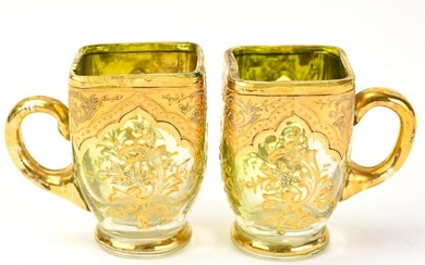 Pair Antique 19th C Moser Absinthe Bohemian Cups