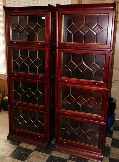 Pair Mahogany 4 Section Barrister Book Cases