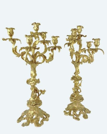 Pair Of Louis XV-Style Gilt Bronze Candelabra