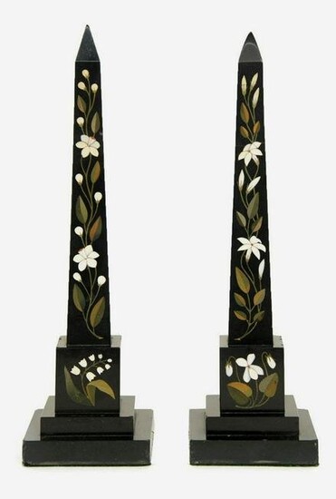 Pair Of Pietra Dura Marble Obelisks, 19th Century