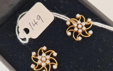 Pair Vintage diamond cluster earrings in a swirl design 18ct...