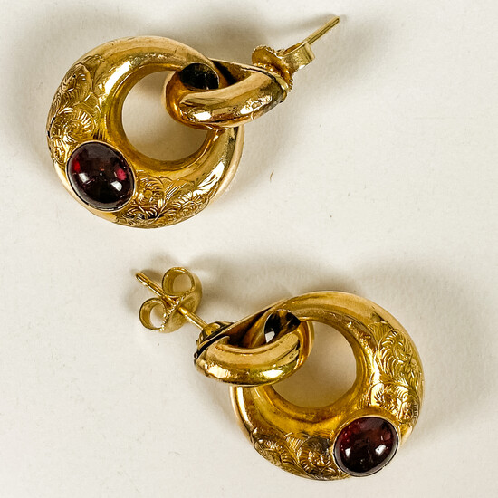 Pair of 14kt Yellow Gold and Garnet Earrings