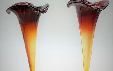 Pair of 19/20th C Amberina Glass Vases