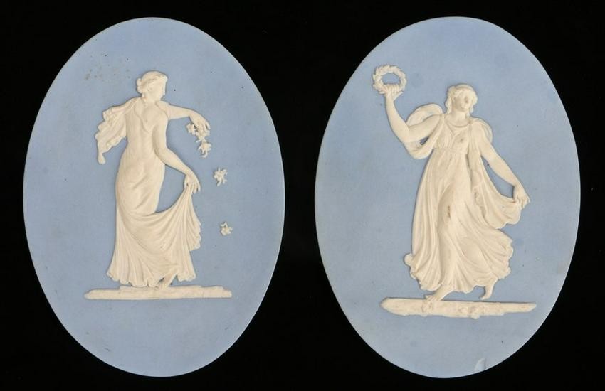 Pair of 19th Century Wedgwood jasperware oval panels