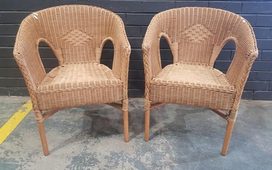 Pair of Cane Tub Chairs (h:75 x w:58 x d:60cm)