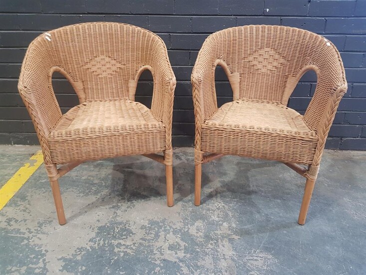 Pair of Cane Tub Chairs (h:75 x w:58 x d:60cm)